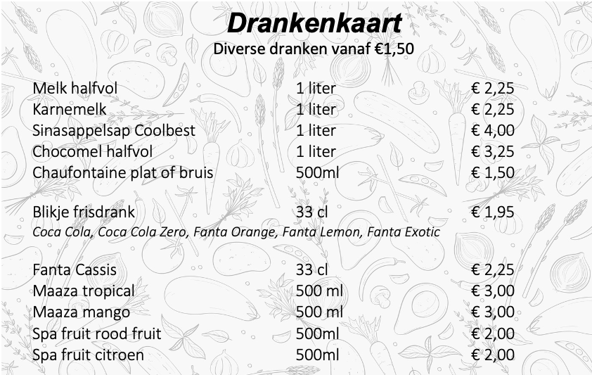Alcoholhoudende dranken op aanvraag.